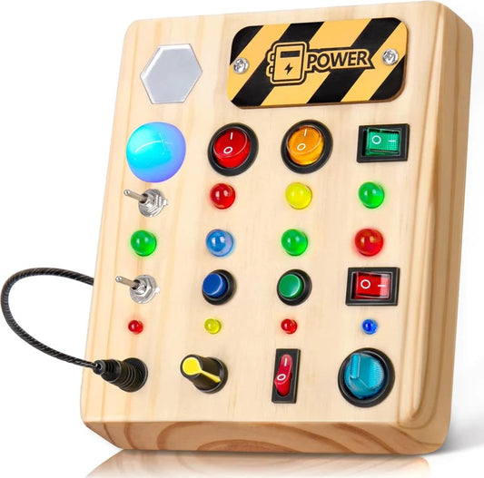 Ecotoys Wooden Wonderschijf | Creëer eindeloos speelplezier! - Montessori LED Busy Board voor leerzame avonturen